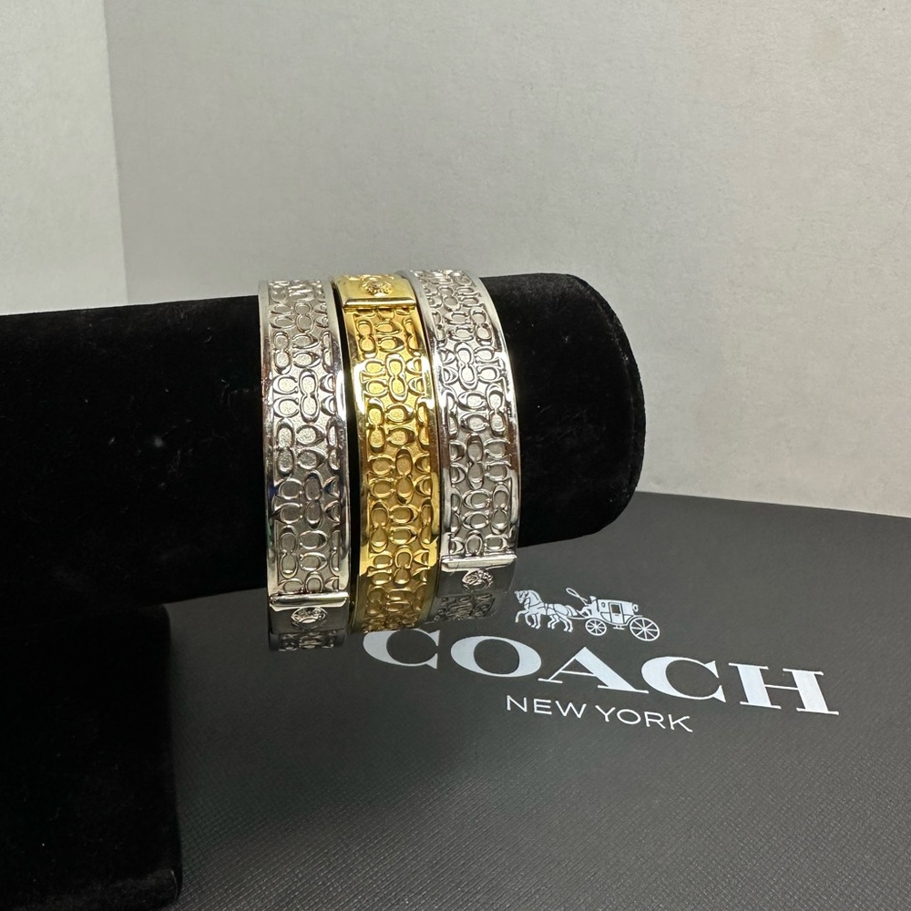 Set of Coach Silver and Gold Textured Bangle Bracelets - Picture 3 of 6